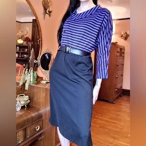 17 - Vintage 80s 90s New Wave Goth Asymmetric Striped Dress NO BELT Beetlejuice